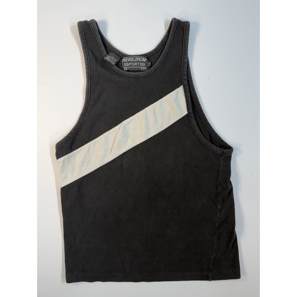 Revolution Sports Tank Top Mens S Black White Stripe Y2K Athletic Gym